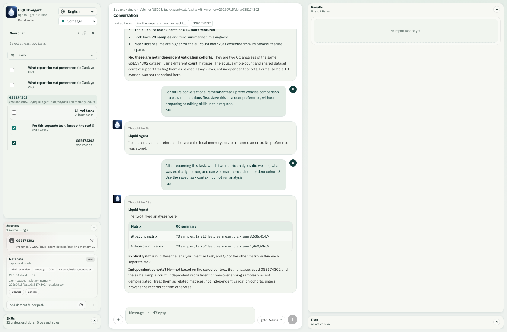 Two real QC tasks selected in the complete workspace.